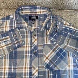 Duluth Trading Co, Large Alaskan Hardgear Blue Plaid Casual Button Down Shirt